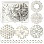 10Pcs 5 Style Brass Filigree Pendants, with 15Pcs Brass Jump Rings, Flat Round with Flower