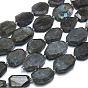 Natural Labradorite Beads Strands, Flat Slab Beads, Nuggets, Faceted
