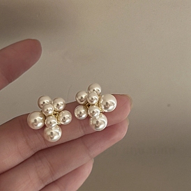 Valentinstag-Ohrstecker aus Kunstharz mit Imitationsperlen, Blume, mit 925 Sterling Silber Pins, golden