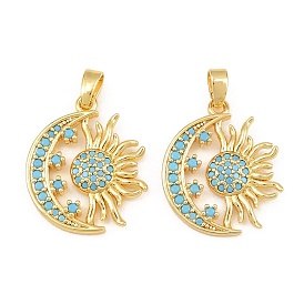 Messing Micro Pave Himmelblau Zirkonia Anhänger, Mond- und Sonnenanhänger