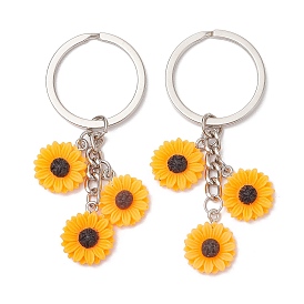 2Pcs Resin Keychains, with Iron Split Rings, Flower