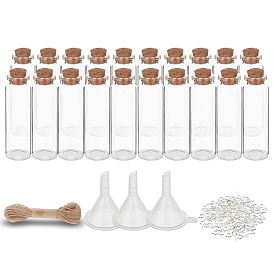 Kits de décoration de pendentif bricolage, avec des bouteilles en verre, bouchon de liège, ficelle de jute, Clous de cheville à oeil à vis de fer et trémie en plastique