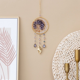 Natural Amethyst Tree of Life Pendant Decorations, Suncatchers for Party Window, Wall Display Decorations