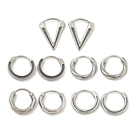 316 Surgical Stainless Steel Hoop Earrings, Triangle/Ring