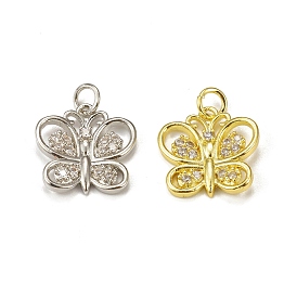 Brass Micro Pave Cubic Zirconia Charms, with Jump Ring, Butterfly Charm