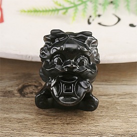 Natural Obsidian Carved Healing Figurines, Reiki Energy Stone Display Decorations