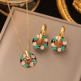Ensemble de bijoux en acier titane à imprimé floral géométrique pour femme au style vintage et sophistiqué