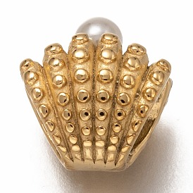 316 perles européennes chirurgicales en acier inoxydable, Perles avec un grand trou   , avec des billes en plastique, forme coquille