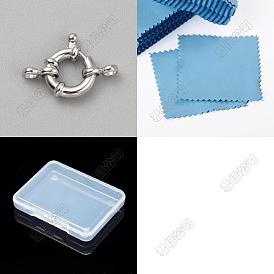 1Pc 925 Sterling Silver Spring Ring Clasps, with 1Pc Suede Fabric Square Silver Polishing Cloth
