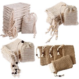 Cotton and Linen Foaming Nets, Soap Saver Mesh Bag, with Wood Beads, Double Layer Bubble Foam Nets, for Body Facial Cleaning
