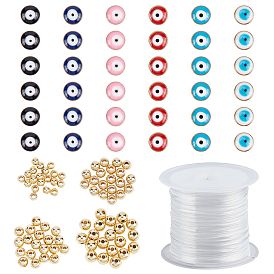 Nbeads 116 pcs bricolage kits de fabrication de bracelets de style mauvais œil, avec des perles d'espacement rondes en laiton, perles en émail acrylique et chaîne de cristal élastique plate