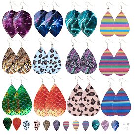 SUNNYCLUE DIY Earring Findings, with Brass Earring Hooks, Iron Open Jump Rings and PU Leather Big Pendants