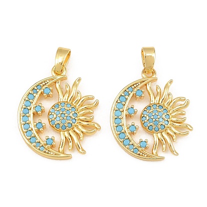 Messing Micro Pave Himmelblau Zirkonia Anhänger, Mond- und Sonnenanhänger