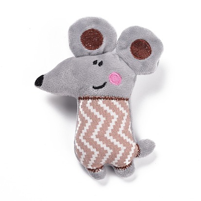 Chinese Zodiac Sign Mouse Cotton & Non-Woven & Velvet Fabric Brooch, Cartoon Doll Iron Lapel Pin for Girl Women