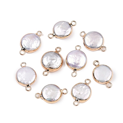 Гальванизированный натуральный жемчуг Кеши плоские круглые подвески-коннекторы, культивированный пресноводный жемчуг барочный жемчуг ссылки, золотые