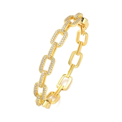 Brass Micro Pave Clear Cubic Zirconia Hollow Rectangle Bangles for Women