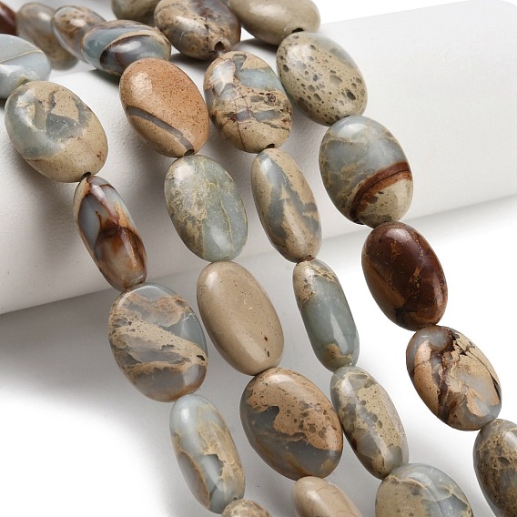 Натуральные бусины из аква терра яшмы, Плоско-овальные