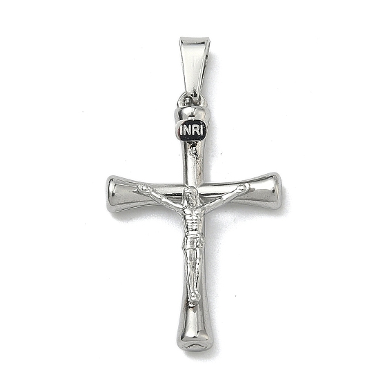 304 Stainless Steel Pendants, Jesus Crucifixion Charm, with 201 Stainless Steel Snap On Bails