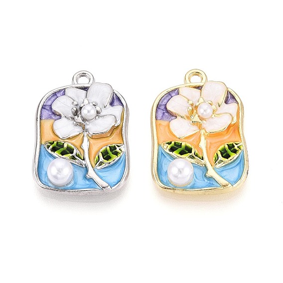 Стойки обшивки сплава эмали подвески, прямоугольник и цветок, с ABS имитации жемчуга