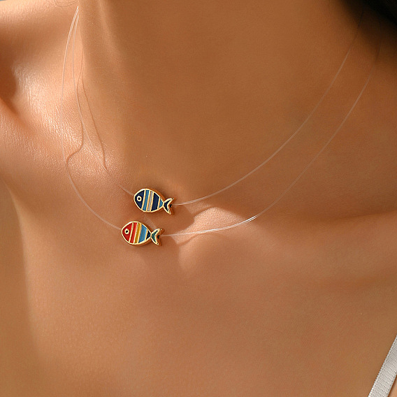 Подвеска-кулон в виде полосатой рыбы из сплава с эмалью для женщин., золотые