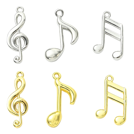18 шт 6 стили латунные подвески, прелести музыкальных нот, стойки покрытие, долговечный, без кадмия и без свинца