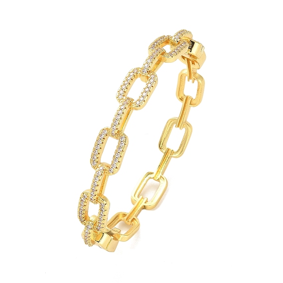 Brass Micro Pave Clear Cubic Zirconia Hollow Rectangle Bangles for Women