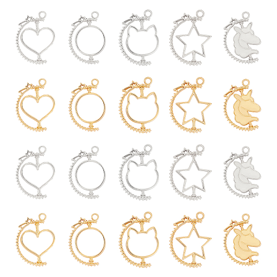 Alloy Open Back Bezel Pendants, For DIY UV Resin, Epoxy Resin, Pressed Flower Jewelry, Unicorn & Ring & Star & Heart & Cat