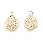 Brass Micro Pave Clear Cubic Zirconia Charms, Cadmium Free & Nickel Free & Lead Free, Textured, Teardrop with Butterfly