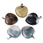 Natural Gemstone Pendants, with Stainless Steel Pinch Bails and Iron Loop, Heart