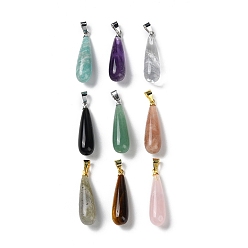 Gematone Teardrop Pendants, with Ion Plating(IP) Golden/Platinum Plated Brass Findings