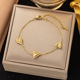304 Stainless Steel Cable Chain Heart Links Bracelets for Women