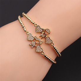 Adjustable Copper Zircon Bracelet with Heart for Boys and Girls
