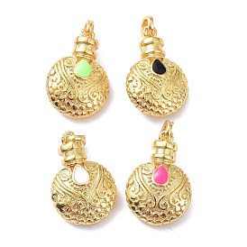 Brass Enamel Pendants, Long-Lasting Plated, Real 18K Gold Plated, Flat Round with Teardrop