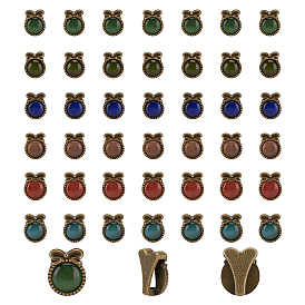 Breloques coulissantes en alliage d'élite pandahall, avec opale, plat et circulaire avec bowknot, accessoires de bracelet, bronze antique