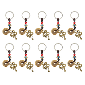 10шт. латунные подвесные украшения, со сплавом и смолой, змея и монета