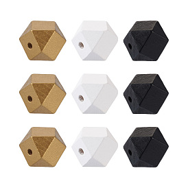 60 шт. 3 цветные бусины из натурального дерева, окрашенные аэрозольной краской, многоугольник