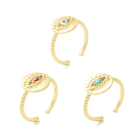 Oxyde de zirconium rond plat avec anneau de manchette mauvais œil, bague ouverte en laiton plaqué or véritable 18k pour femme, sans cadmium et sans plomb
