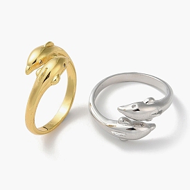 Brass with Cubic Zirconia Open Cuff Rings, Dolphin