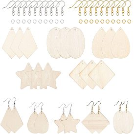 Nbeads DIY Wooden Dangle Earring Making Kits, Including 70Pcs Star & Geometry Wood Pendants, Brass Earring Hooks & Jump Rings