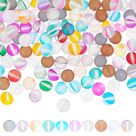 PandaHall Elite 120Pcs 10 Colors Synthetic Moonstone Beads, Holographic Beads, Frosted, Dyed, Round