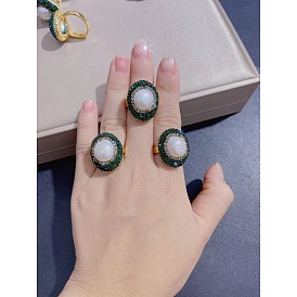 Anillo de perlas barrocas naturales con diamante checo, joyas elegantes y duraderas
