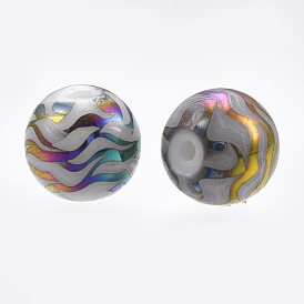 Electroplate Glass Beads, Round with Ripple