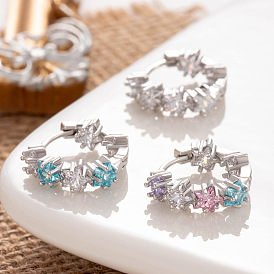 Серьги-кольца из латуни с кубическим цирконием в форме звезды, платина