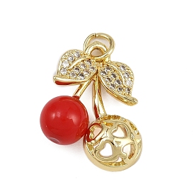 Латунные микро проложить кубического циркония подвески, вишня, с акриловой, без кадмия и без свинца, реальный 18 k позолоченный, с целью перехода в кольце