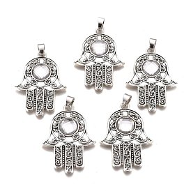 Pendentifs en alliage de style tibétain, avec de l'acrylique, main hamsa/main de miriam, argent antique