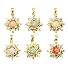 6Stück 6Farben Rack Beschichtung Messing Anhänger, mit Harz & Zirkonia, Bleifrei und cadmium frei, langlebig überzogen, Sonnenzauber, echt 18 k vergoldet