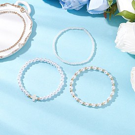 3 шт. 3 стили АБС-пластиковые искусственные жемчужные бусины и ракушечные бусины эластичные браслеты для женщин, со стеклянными бисеринами