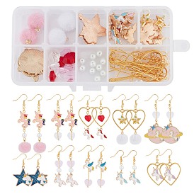 SUNNYCLUE DIY Unicorn Earrings Making Kits, Including Brass Earring Hooks, Alloy Enamel & Brass Enamel  & Faux Mink Fur Covered Pendants, Transparent Glass Beads