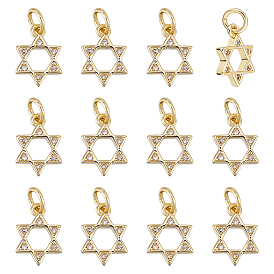 12подвески из кубического циркония с покрытием из латуни с микропаве, звезда Давида, с целью перехода в кольце, без кадмия и без свинца, долговечный