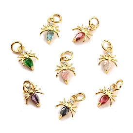 Brass Micro Pave Cubic Zirconia Charms, Real 18K Gold Plated, Cadmium Free & Lead Free, Insect